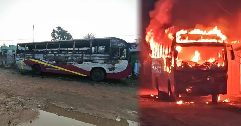 আগুনে পুড়ে যাওয়া বাস